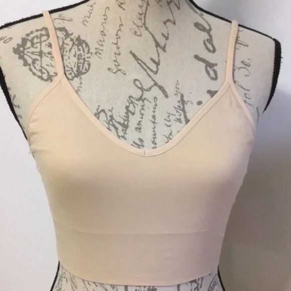 Women's V-neck Cropped Bandeau - Cream and Tan - Picture 6 of 10